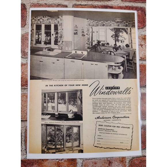 1950 Andersen Windowalls MCM Kitchen Windows Vtg Print Ad Grayscale‎ - Picture 3 of 6